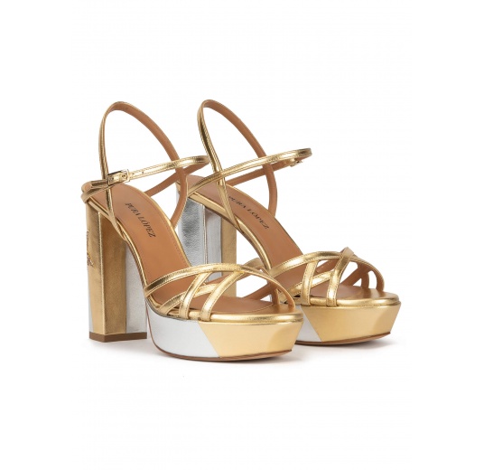 Metallic platform high block heel sandals Pura López