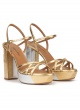 Metallic platform high block heel sandals