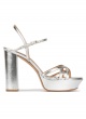 Platform high block heel sandals in silver leather