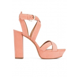 Strappy high platform sandals in old rose suede Pura López