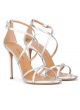 Strappy high-heeled sandals in silver leather