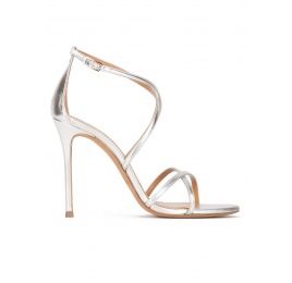Strappy high-heeled sandals in silver leather Pura López