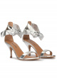 Knotted mid heel sandals in silver leather