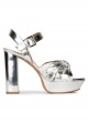 Block heel platform sandals in silver mirrored leather