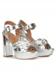 Block heel platform sandals in silver mirrored leather