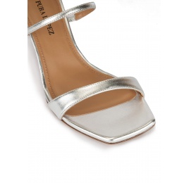 Silver leather ankle strap mid-heeled sandals Pura López