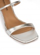 Silver leather ankle strap mid-heeled sandals