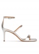 Silver leather ankle strap mid-heeled sandals