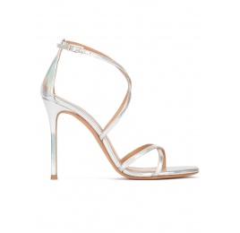 Strappy high-heeled sandals in silver leather Pura López