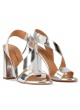 Strappy high block heel sandals in silver mirrored leather