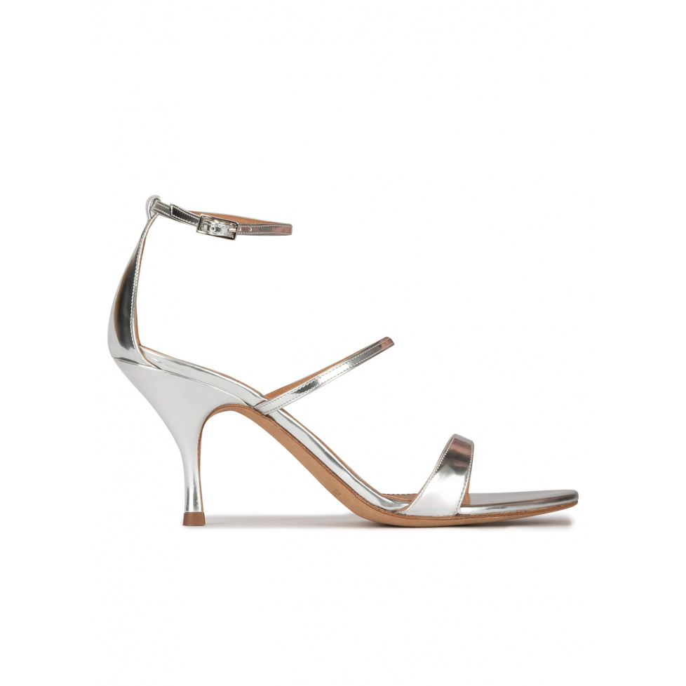 Silver strappy mid heel sandals