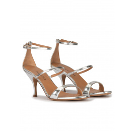 Silver strappy mid heel sandals Pura López