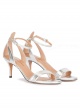 Ankle strap mid heel sandals in silver leather