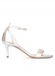 Ankle strap mid heel sandals in silver leather