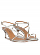 Strappy mid-heeled sandals in silver metallic leather