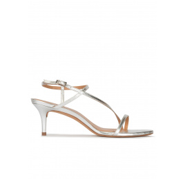 Strappy mid-heeled sandals in silver metallic leather Pura López