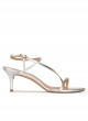 Strappy mid-heeled sandals in silver metallic leather