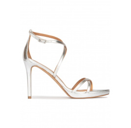 Strappy platform high heel sandals in silver Pura López