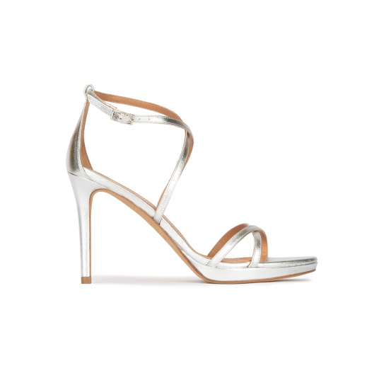 Strappy platform high heel sandals in silver Pura López