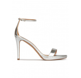 Silver platform heeled sandals in metallic leather Pura López