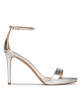 Silver platform heeled sandals in metallic leather