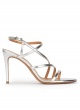 Strappy high heel sandals in silver leather