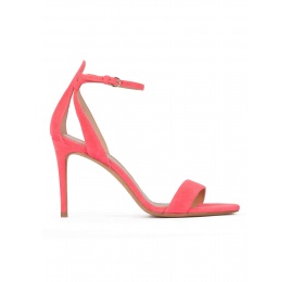 Sandalias barely-there de tacón alto en ante rosa coral Pura López