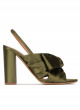 High block heel sandals in khaki green satin