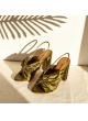 High block heel sandals in khaki green satin