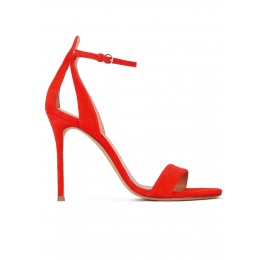 High heel ankle strap sandals in red suede Pura López