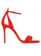 High heel ankle strap sandals in red suede