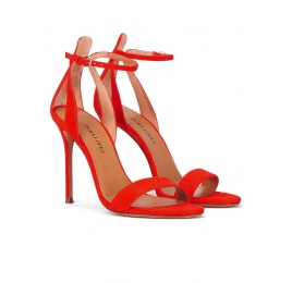 High heel ankle strap sandals in red suede Pura López