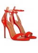 High heel ankle strap sandals in red suede