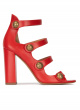 High block heel sandals in red leather with buttons