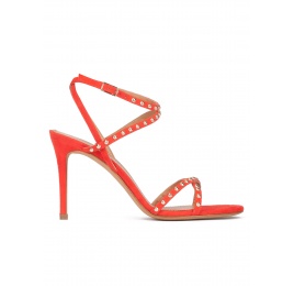 Studded high stiletto heel sandals in red suede Pura López