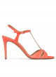 T-bar high heel sandals in coral suede