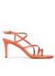 Squared-off toe mid heel sandals in coral pink leather
