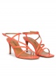 Squared-off toe mid heel sandals in coral pink leather