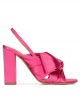 High block heel sandals in fuchsia satin