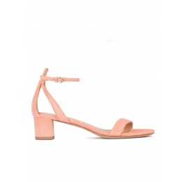 Mid block heel sandals in old rose suede with ankle strap Pura López