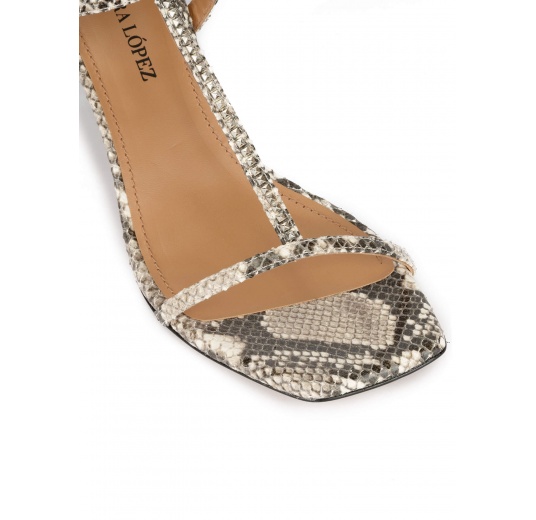 Snake-effect leather t-bar mid heel sandals Pura López