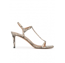 Snake-effect leather t-bar mid heel sandals Pura López