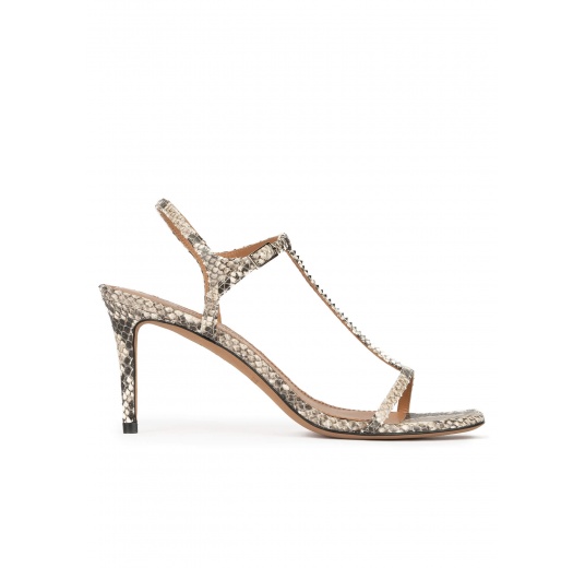 Snake-effect leather t-bar mid heel sandals Pura López