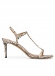 Snake-effect leather t-bar mid heel sandals