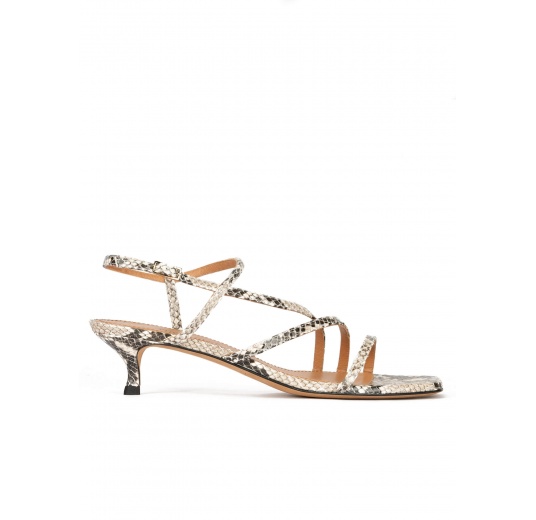 Snake-effect leather mid heel sandals Pura López