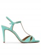High-heeled sandals in aquamarine suede
