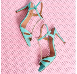 High-heeled sandals in aquamarine suede Pura López