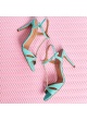 High-heeled sandals in aquamarine suede