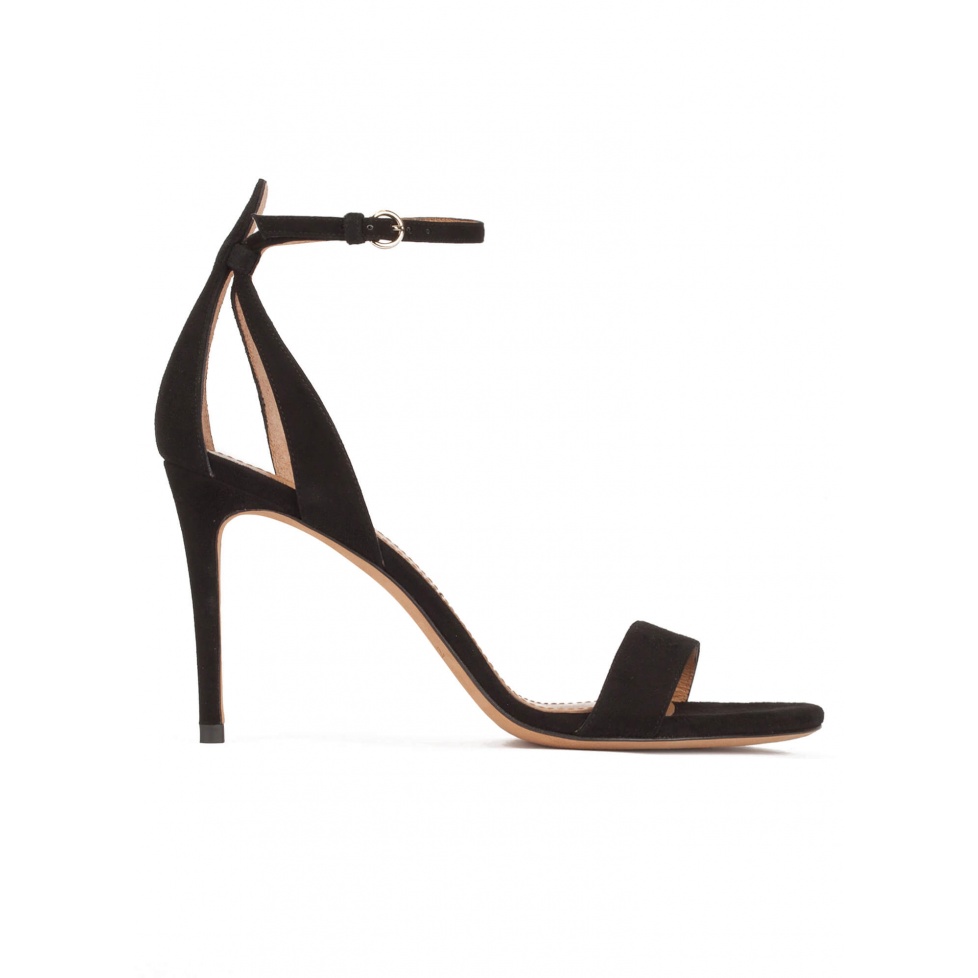 Black suede sandals with ankle strap