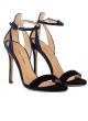 Ankle strap high heel sandals in night blue velvet